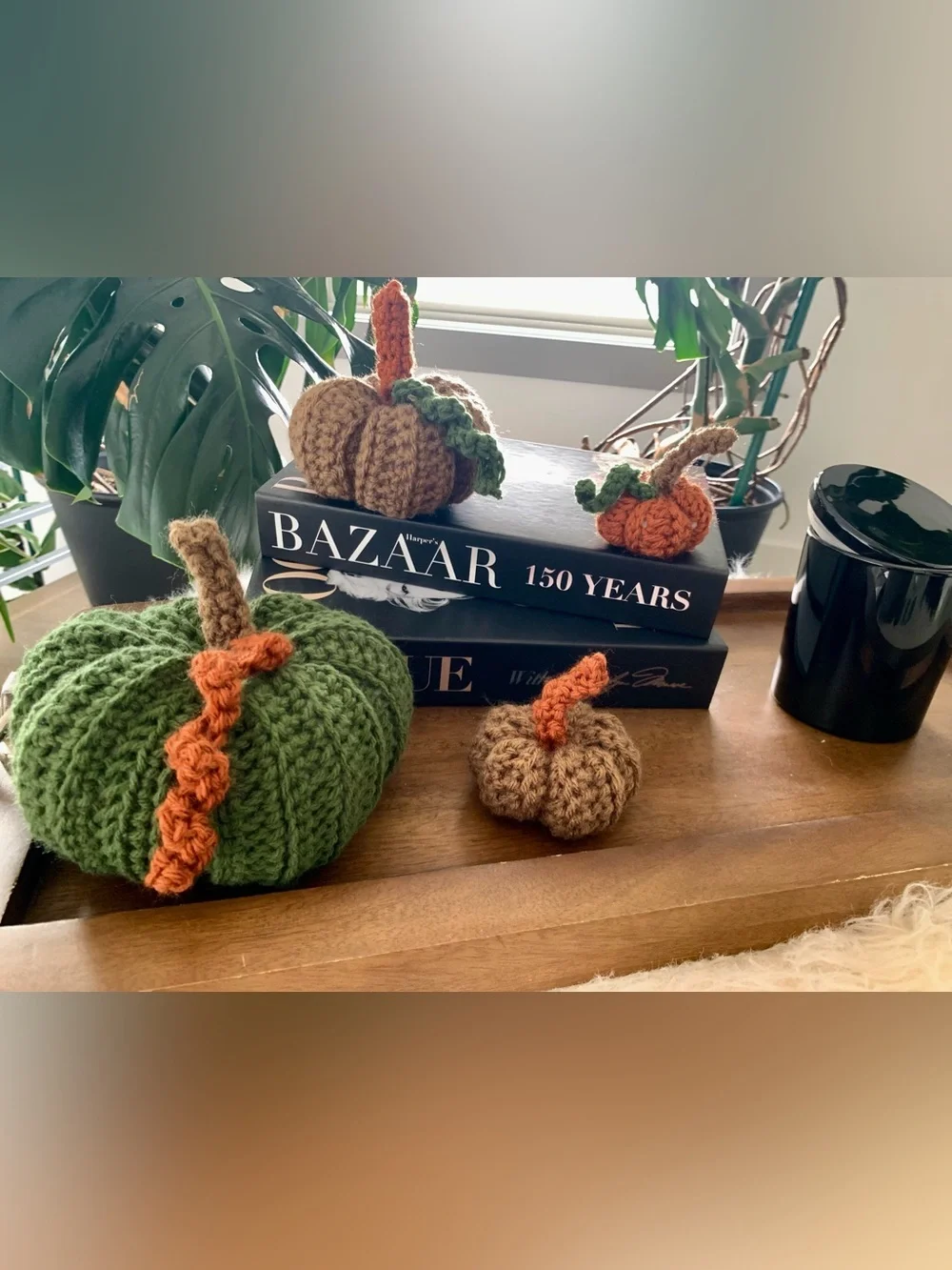 Handmade crochet fall pumpkins set of four